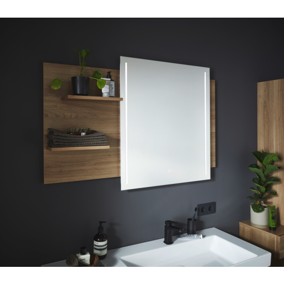 Puris c!mano Flächenspiegel mit Holzablage, Touch LED-Dimmer, 120 cm