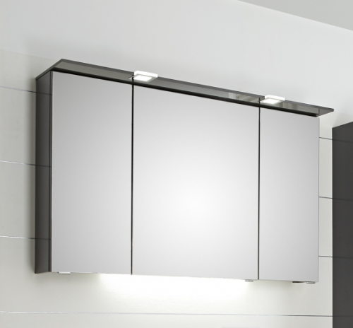 Spiegelschrank incl. LED-Spots im Kranz, Schalter/ Steckdose außen, 130 cm